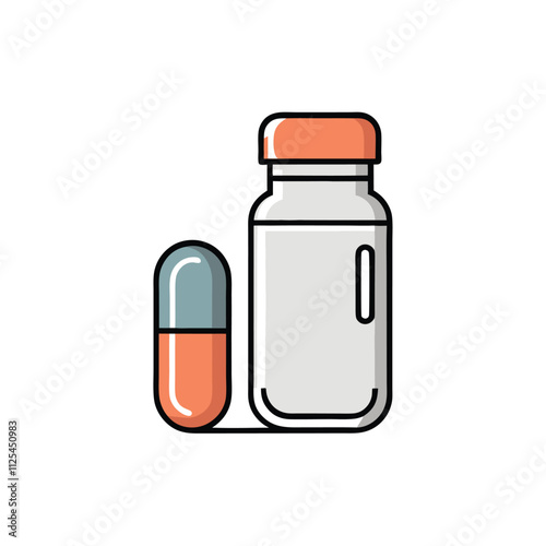 a minimalist icon set featuring a pill and a medicine bottle