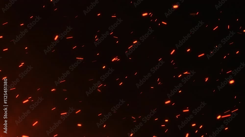 Bright hot fire sparks moving fast with the wind surrounded by smoke and blaze. Fire particles rising up. Big firestorm, wildfire, and disaster. Burning bonfire ashes closeup. Glowing fire embers. 4k.