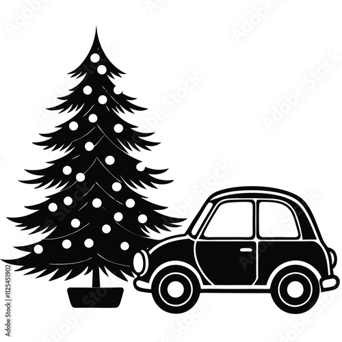 Christmas tree vector element and a small charismas car on het side