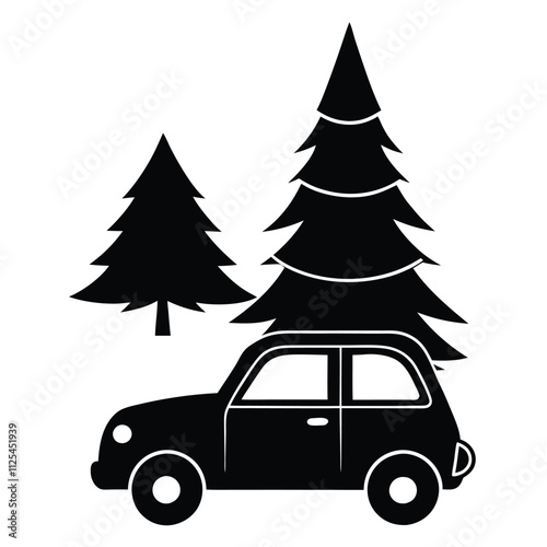Christmas tree vector element and a small charismas car on het side