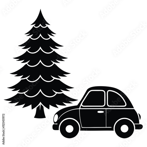 Christmas tree vector element and a small charismas car on het side