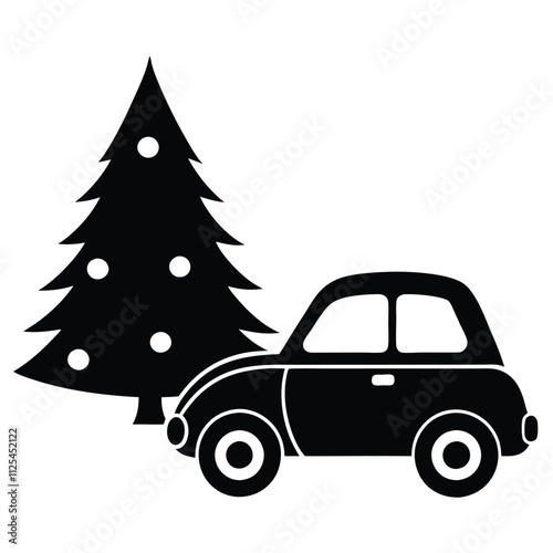 Christmas tree vector element and a small charismas car on het side