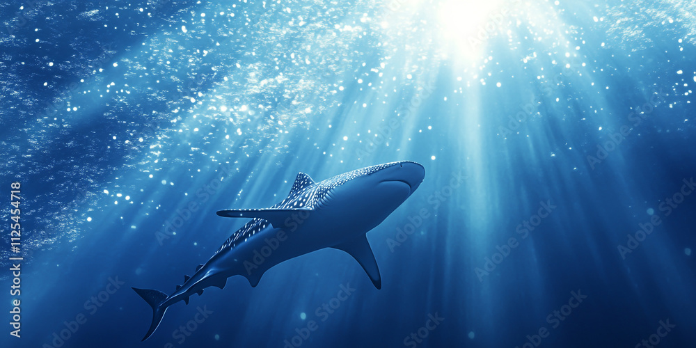 Obraz premium A majestic whale shark swimming gracefully in the deep blue ocean