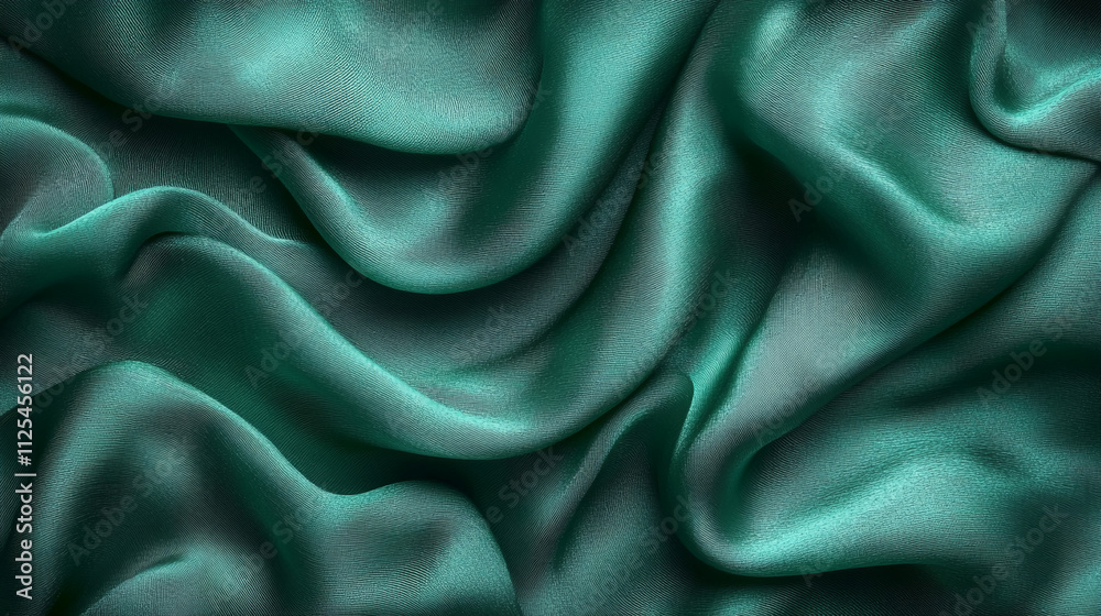 Fototapeta premium Beautiful green silk material close-up with flowing, lustrous folds and elegance