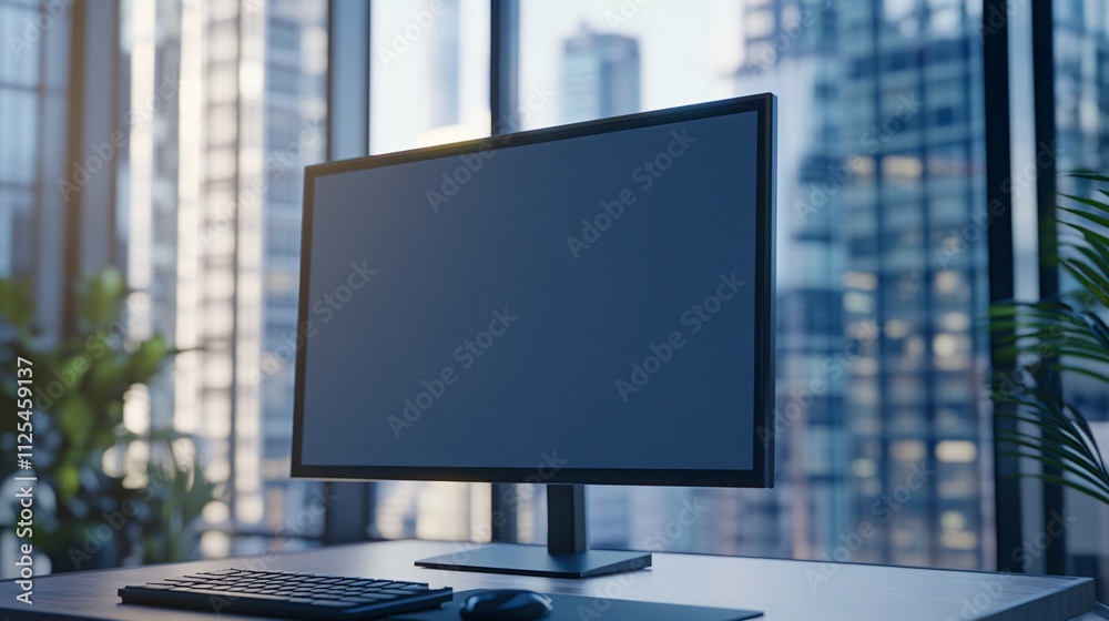 Modern Computer Monitor Cityscape Office Workspace Modern Computer Monitor Cityscape Office Workspace