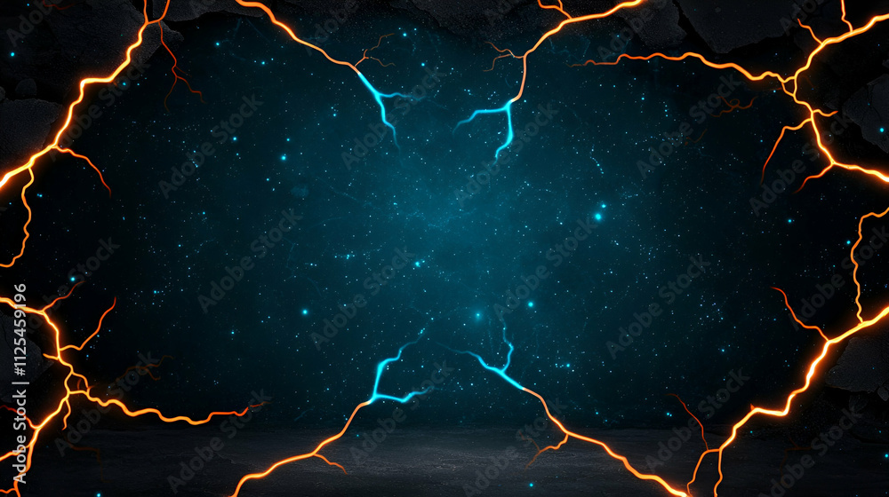 A dark, electric background featuring blue and orange lightning bolts creating a striking, dynamic visual effect. A dark, electric background featuring blue and orange lightning bolts creating a striking, dynamic visual effect.
