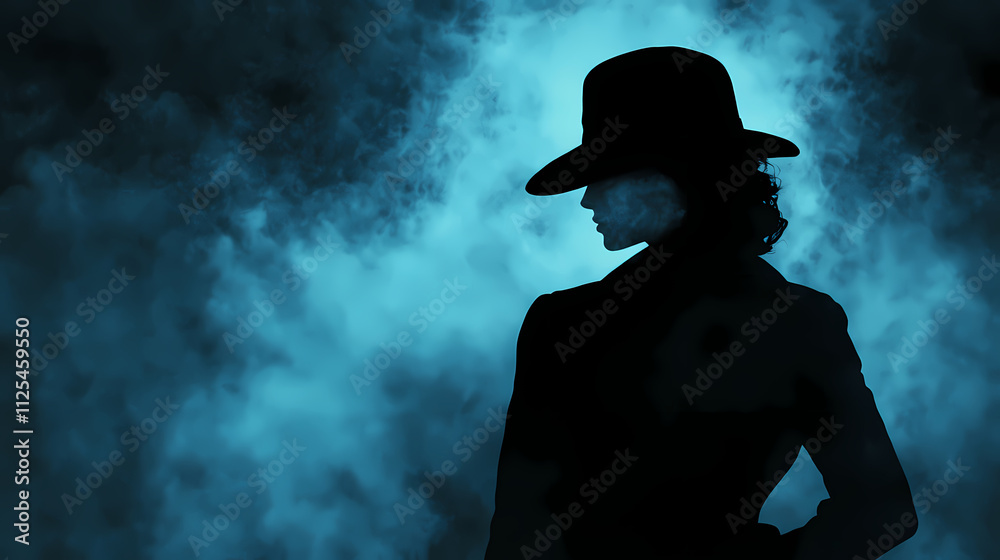 Silhouetted in mist, a mysterious woman exudes an aura of enigma. film noir. illustration. Enigma. Illustration