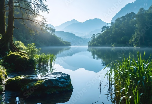 lake and mountains