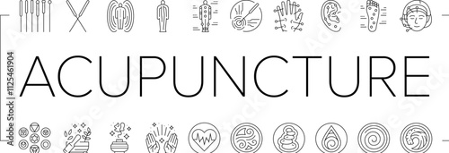 acupuncture massage therapy icons set vector. treatment medical, medicine spa, health chinese, alternative holistic, chiropractic acupuncture massage therapy black contour illustrations