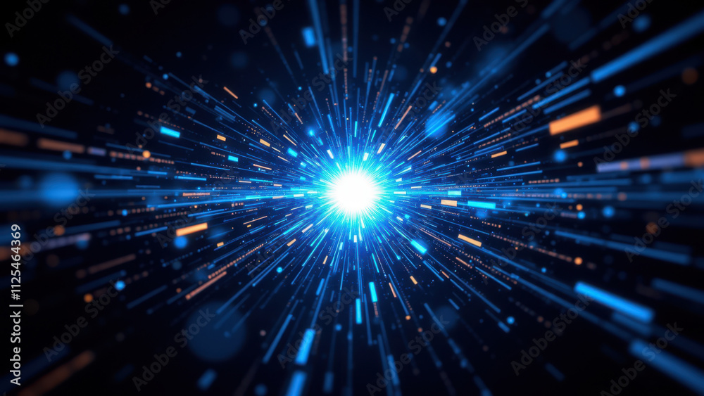 Naklejka premium This image depicts a digital representation of a Retrieval Augmented Generation process with vibrant blue energy and light effects, suggesting technology or artificial intelligence concepts.