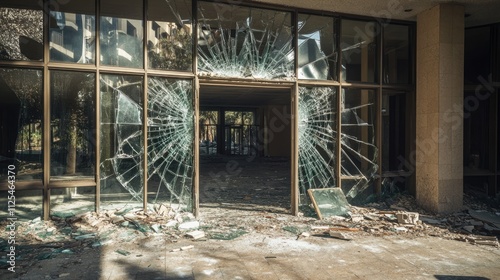 Wallpaper Mural Shattered Glass Entrance of Abandoned Building in Daylight Torontodigital.ca