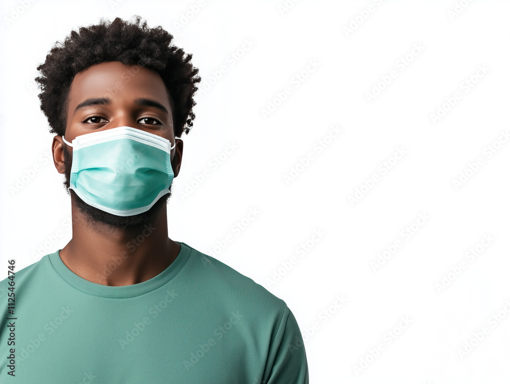 Portrait of an African American Doctor in a Medical Mask Against a White Background, Prepared to Provide Care with Space for Custom Text or Messaging Portrait of an African American Doctor in a Medical Mask Against a White Background, Prepared to Provide Care with Space for Custom Text or Messaging