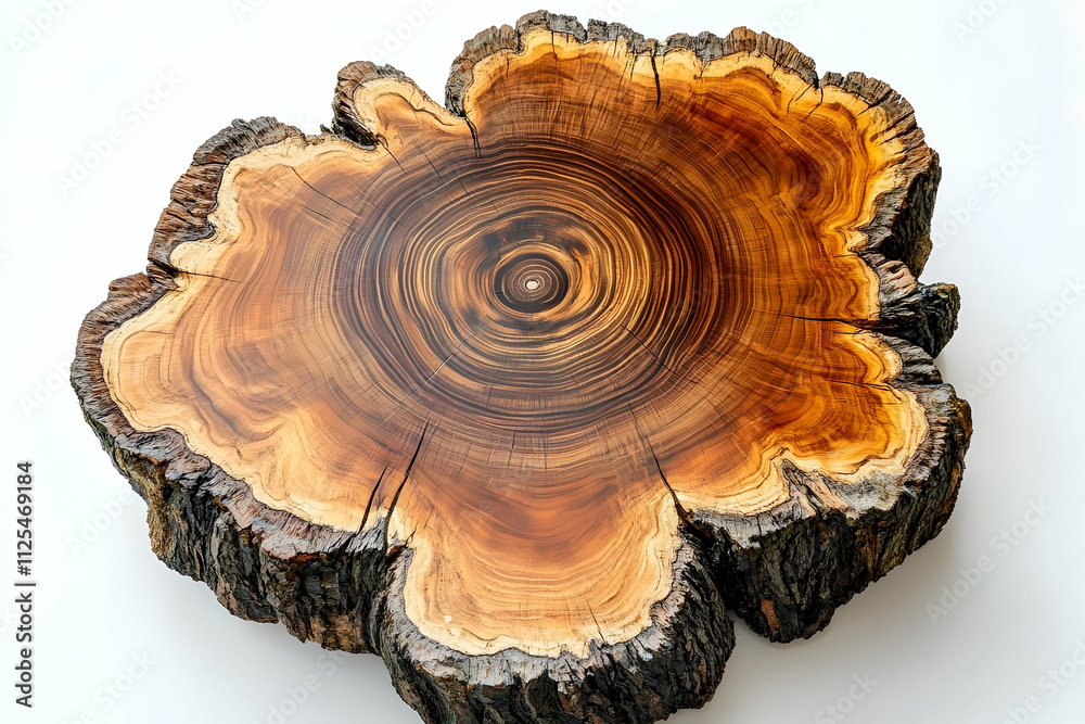 Oak tree stump cross-section displaying vivid annual growth rings Oak tree stump cross-section displaying vivid annual growth rings