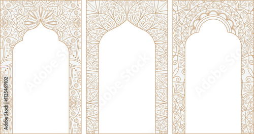 Oriental Indian mandala frame templates. Arabian patterns for invitations, cards. Hindi arch ornament