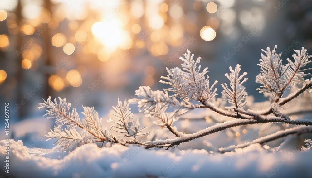 delicate frosted branches in a cozy winter bokeh setting