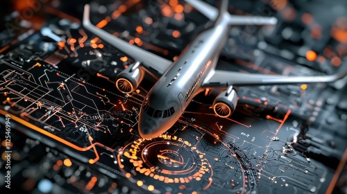 Advanced aircraft model showcased in aerospace defence industry futuristic technology close-up view digital environment