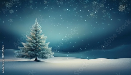 snowy christmas backdrop with a solitary evergreen tree generative ai