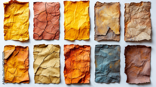 Vividly colored crumpled paper close-up on white background for dynamic compositions photo