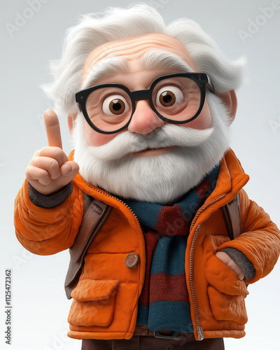 Cartoon dissatisfied elderly man shakes her finger, on a white background.