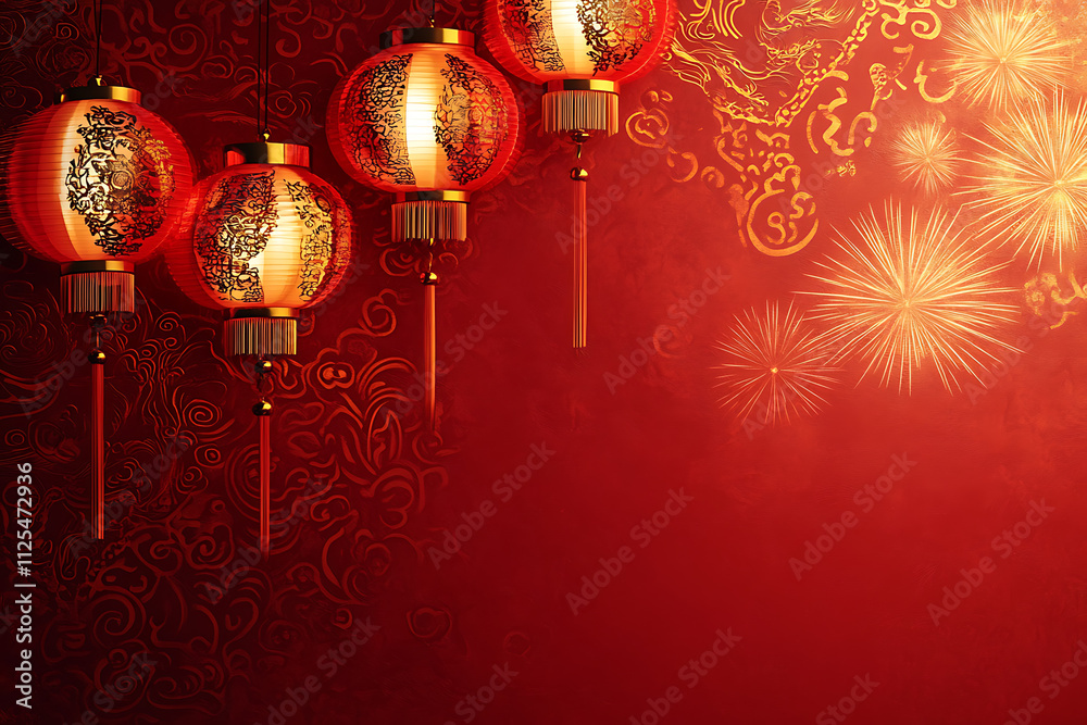 A festive Chinese New Year background featuring traditional red and gold colors, lanterns, fireworks, and intricate patterns, symbolizing prosperity and celebration
A festive Chinese New Year background featuring traditional red and gold colors, lanterns, fireworks, and intricate patterns, symbolizing prosperity and celebration