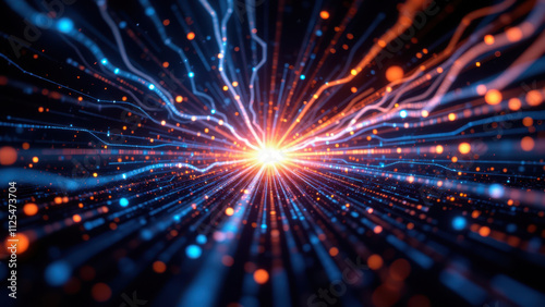 Wallpaper Mural An image depicting a network-like structure with glowing blue and orange highlights, reminiscent of neural pathways or data transmission. Torontodigital.ca