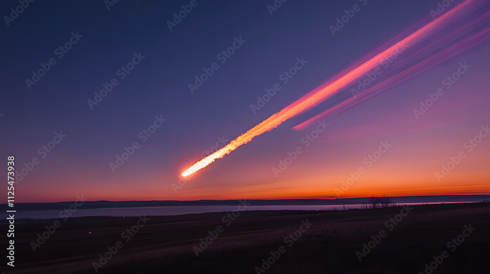 A stunning twilight rocket launch with the exhaust plume creating colorful trails in the darkening sky. A stunning twilight rocket launch with the exhaust plume creating colorful trails in the darkening sky.