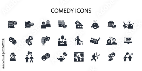 Comedy icon set.vector.Editable stroke.linear style sign for use web design,logo.Symbol illustration.