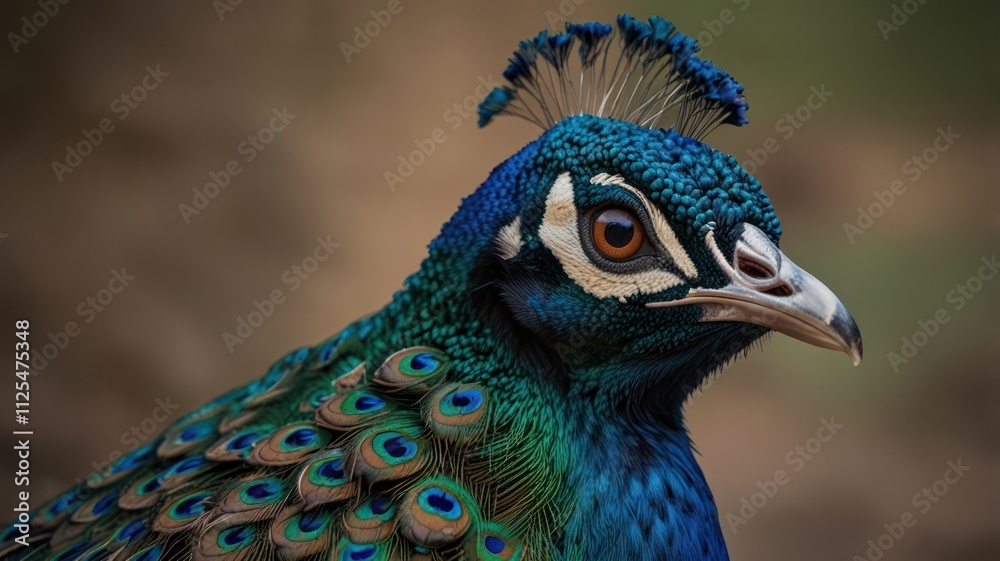 Obraz premium Close-up portrait of a vibrant Indian peafowl.