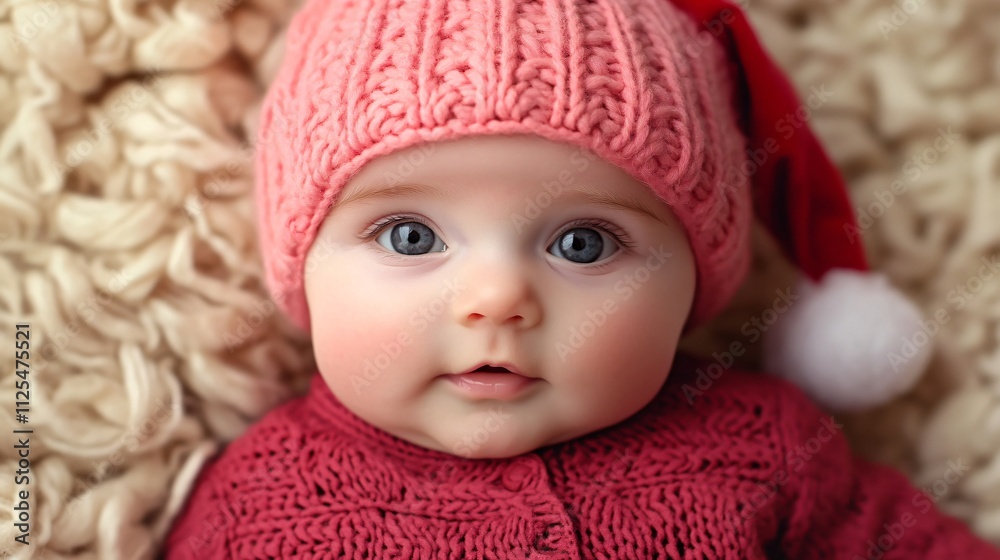 Adorable Baby Girl in Knit Hat Winter Holiday Portrait Adorable Baby Girl in Knit Hat Winter Holiday Portrait