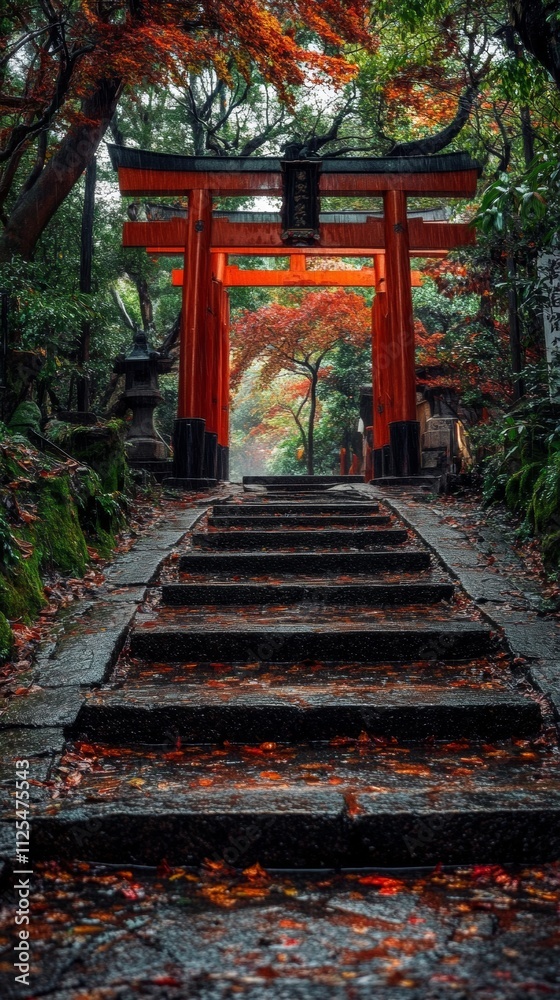 Torii gates Japan with copy space vertically 9:16 Torii gates Japan with copy space vertically 9:16