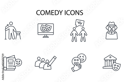 Comedy icon set.vector.Editable stroke.linear style sign for use web design,logo.Symbol illustration.