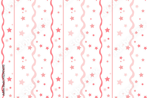 Pink stars Vertical wavy lines Seamless pattern Isolated background Wrapping paper Fabric wallpaper wallpaper polygraphy Repeating design Fabric print template Girl's mood