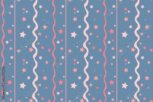 Pink stars Vertical wavy lines Seamless pattern lovely romantic Isolated gray background Wrapping paper Fabric wallpaper wallpaper polygraphy Repeating design Fabric print template
