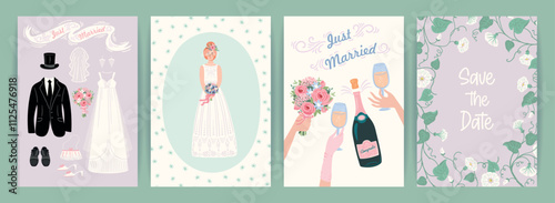 The Wedding. Vector illustration cards for marriage concept and other