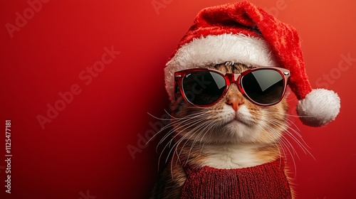 Cool Cat in Santa Hat Sunglasses Festive Christmas Pet