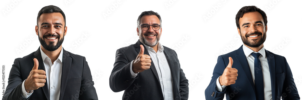 Set of smiling male business advisor giving a thumbs up isolated on a transparent background Set of smiling male business advisor giving a thumbs up isolated on a transparent background