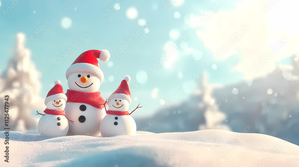 Christmas Card Design: Snowmen Family and Winter Background Christmas Card Design: Snowmen Family and Winter Background