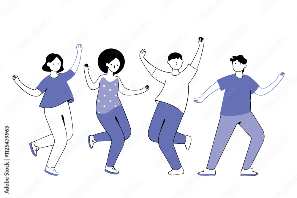 Group of people dancing at the party vector flat illustration