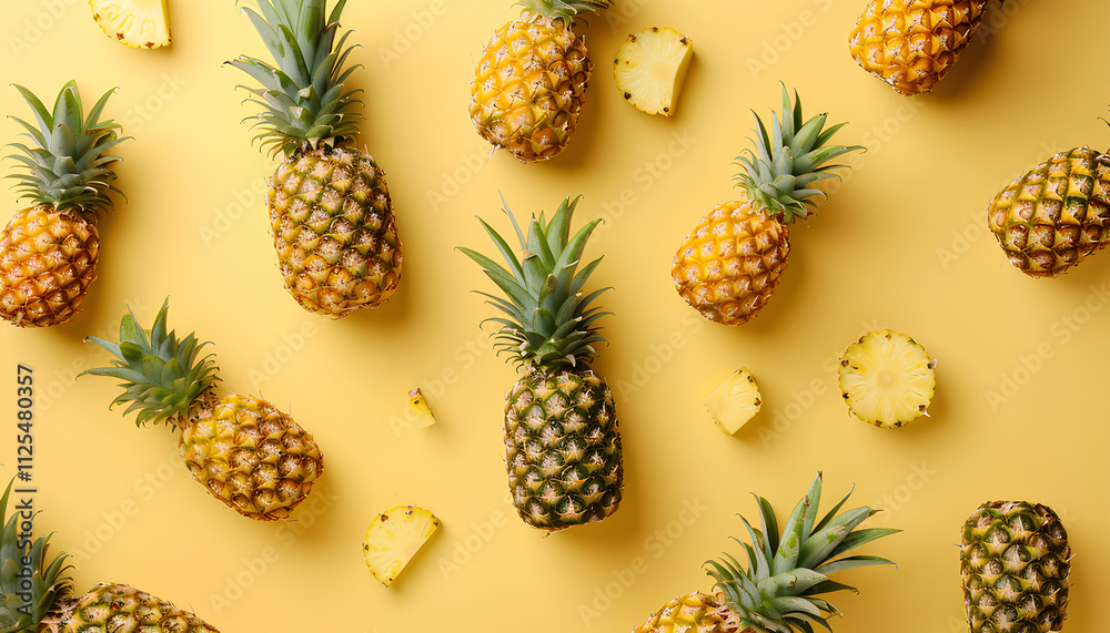 Pieces of tasty ripe pineapple as background, top view Pieces of tasty ripe pineapple as background, top view