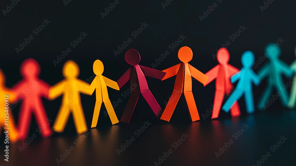 Dynamic abstract figures aligned in a row, symbolizing structured teamwork, progress, and unity in achieving organizational goals. Dynamic abstract figures aligned in a row, symbolizing structured teamwork, progress, and unity in achieving organizational goals.