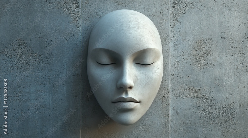 A white face mask is on a wall A white face mask is on a wall