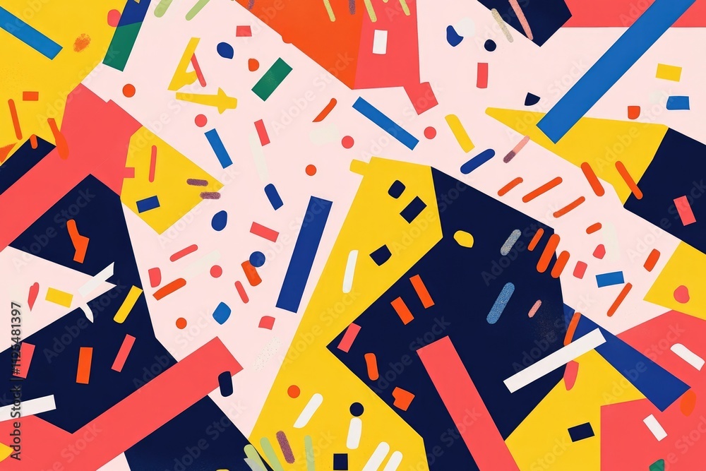 Abstract Colorful Geometric Pattern with Overlapping Shapes and Dots Abstract Colorful Geometric Pattern with Overlapping Shapes and Dots
