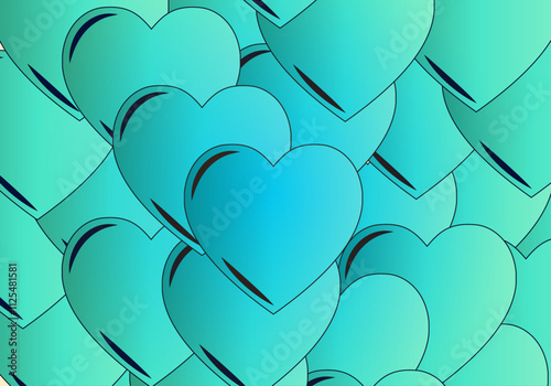 Fondo de corazones en azul turquesa interpuestos. Fondo de corazones para comic