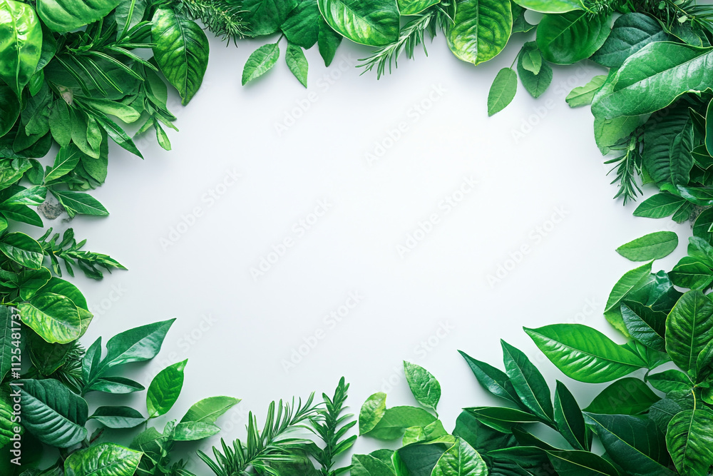 white background and green leaves with space to write,generative ai white background and green leaves with space to write,generative ai
