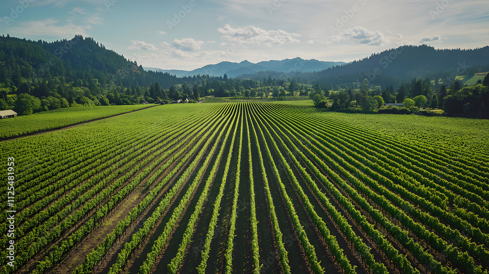 A vivid aerial view of a sprawling vineyard with rows of grapevines forming perfect patterns. A vivid aerial view of a sprawling vineyard with rows of grapevines forming perfect patterns.