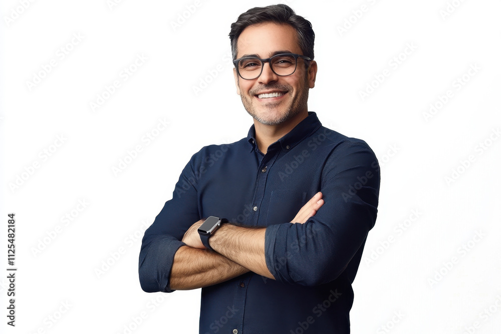 Young handsome man dressed in casual denim shirt with smartwatch on wrist
Young handsome man dressed in casual denim shirt with smartwatch on wrist