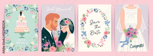 The Wedding. Vector illustration cards for marriage concept and other