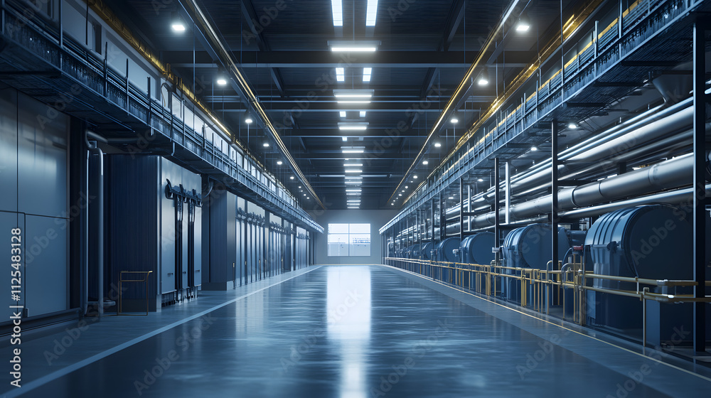 A wide-angle view of an offshore wind farms electrical distribution hub. A wide-angle view of an offshore wind farms electrical distribution hub.