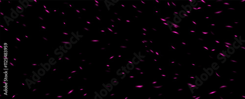Pink flame sparks, fire with flying cinder, abstract glowing embers, heat sparkles, bokeh fire texture. Vector illustration.