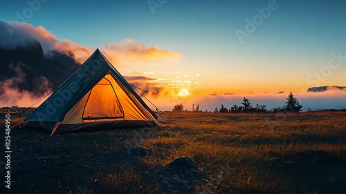 Sunset Camping Adventure: A Serene Mountaintop Escape